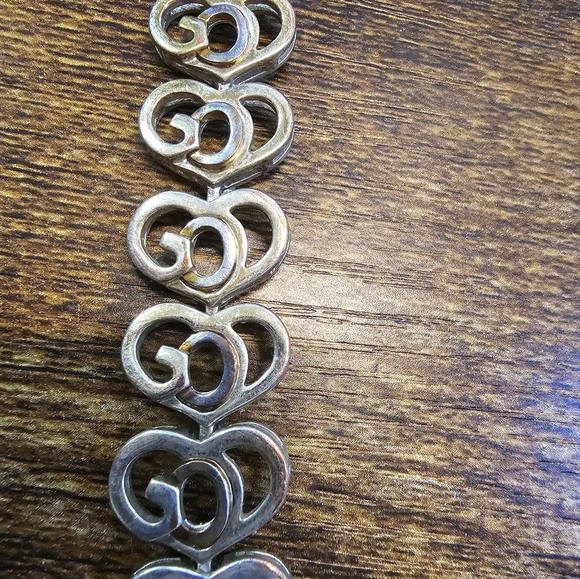 SJ God's Heart Silver Gold Tone Link Bracelet with Box 7.5" Spell Out - Picture 2 of 3